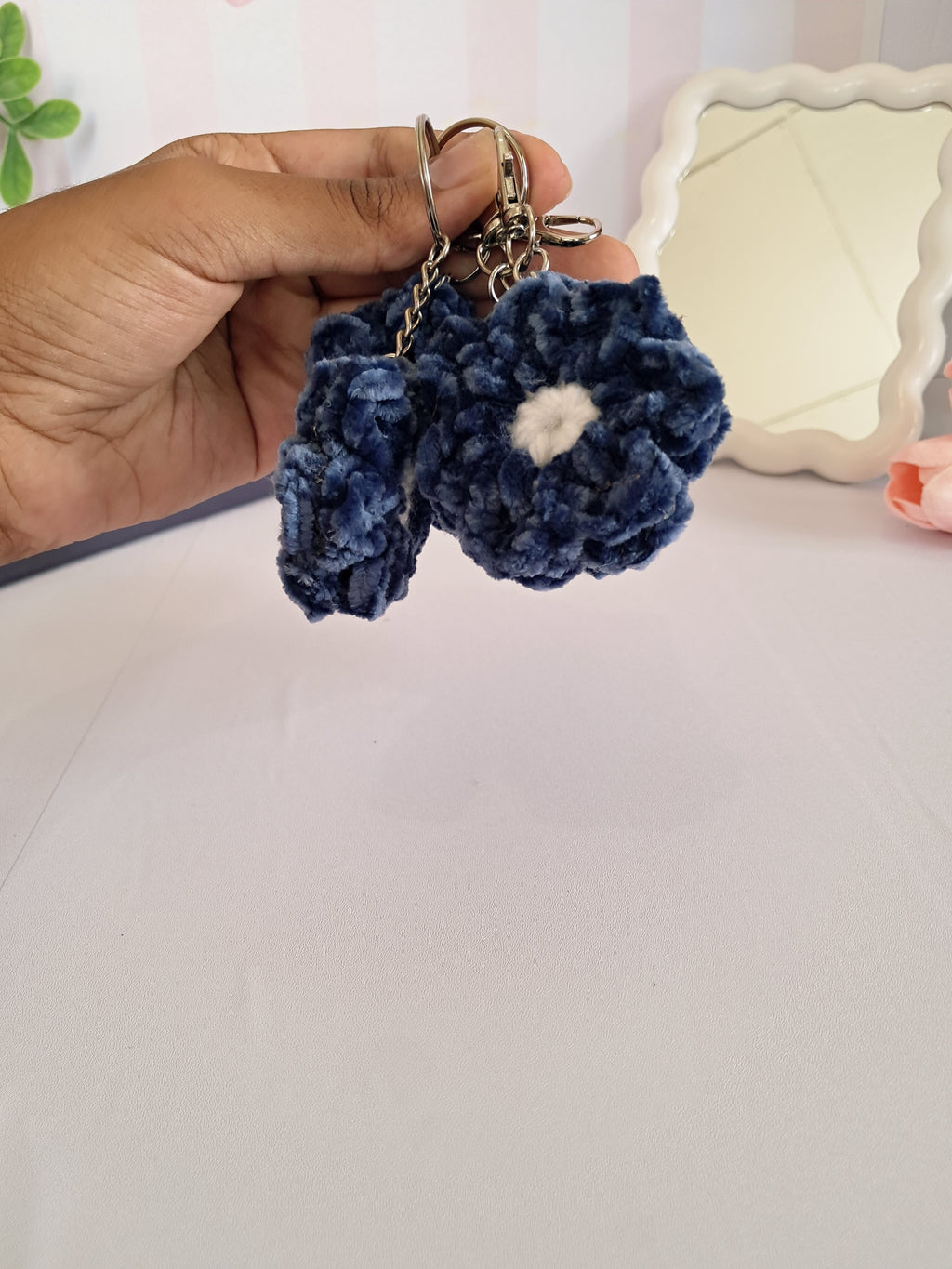 Blue Flower Crochet Keychain