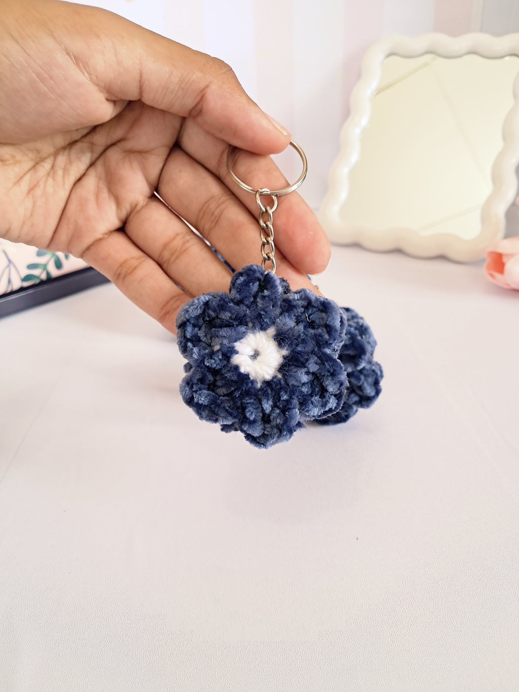 Blue Flower Crochet Keychain